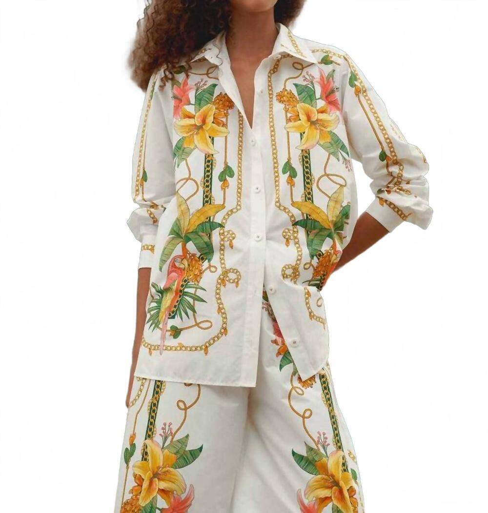 NEW FARM RIO tropical royalty long sleeve shirt in off white
